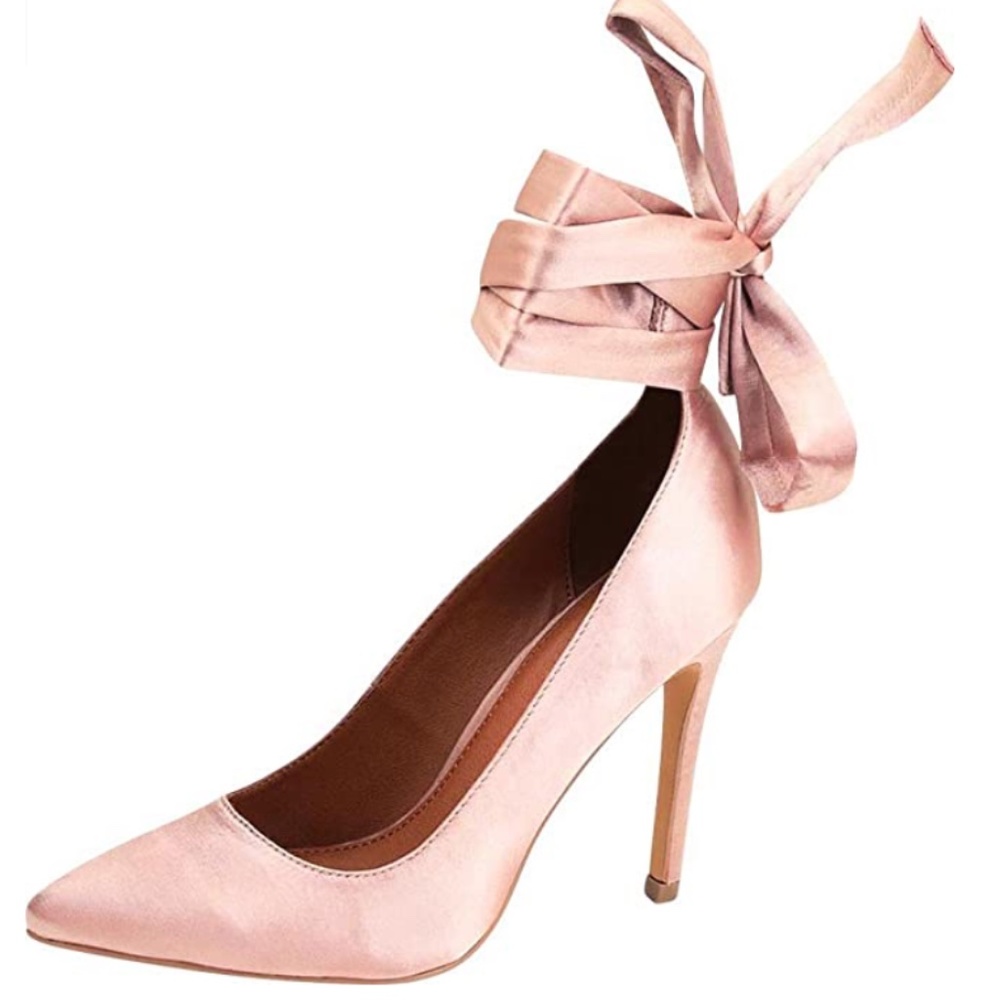 Light Pink Satin Stiletto with Bow  Size 10